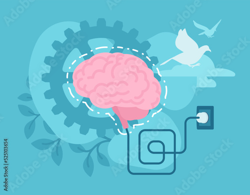 Brain activation, human mind and consciousness. Psychology, strong cognitive process, agile charging, adaptable study, mental fitness, developing idea, busy productive work. Vector illustration