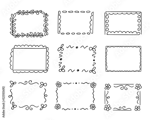 Doodle frames set  hand-drawn monograms.Edgings and cadres with simple sketchy elements for your design.Isolated. Vector illustration.
