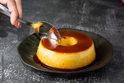 pudim de leite or milk pudding, traditional brazilian dessert with caramel also known as flan