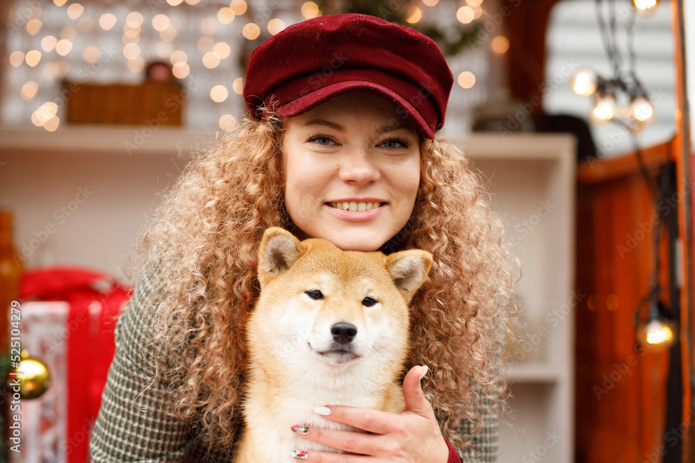 portrait of a girl with an akita looking at us who are looking at us portrait of a girl with an akita looking at us who are looking at us