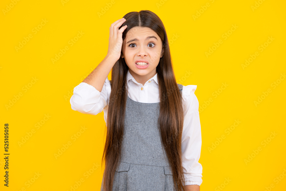 Angry teenage, upset and unhappy negative emotion. Negative emotion of teenager girl, Facial expression, aggressive behavior. Nervous child. Angry teenage, upset and unhappy negative emotion. Negative emotion of teenager girl, Facial expression, aggressive behavior. Nervous child.