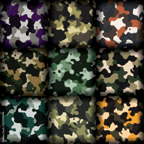 Variety camouflage seamless patterns. CMYK color mode ready to print.