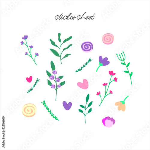 Minimal stickers plants, flowers, berries 