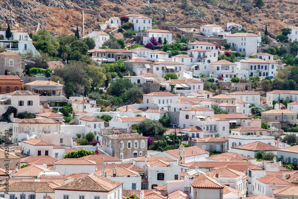 View of small mediterranean town in sunny summer day
