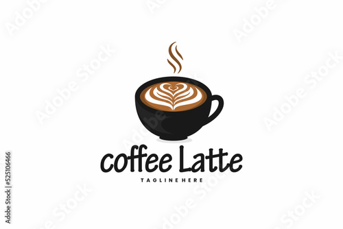 latte art coffee cup vector logo icon, cafe logo, restaurant logo