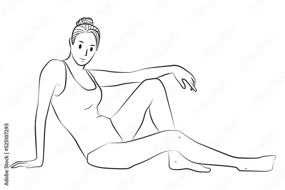 girl in swimsuit sitting on the floor pose line art outline cartoon illustration girl in swimsuit sitting on the floor pose line art outline cartoon illustration