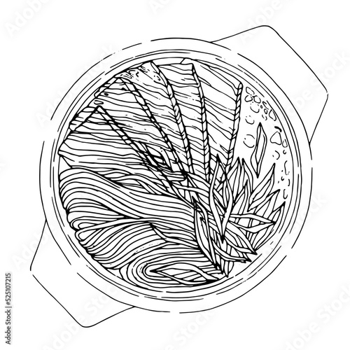 Traditional Korean Solleontang soup. Bull bone soup - a hand-drawn illustration on a white background. Vector illustration