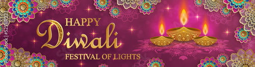 Happy Diwali vector illustration. Festive Diwali and Deepawali card. The Indian festival of lights