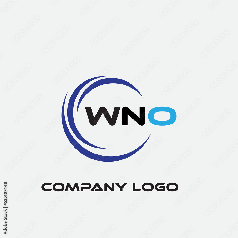 W N O logo design adobe illustrator . and whit color blue and black and white background ,