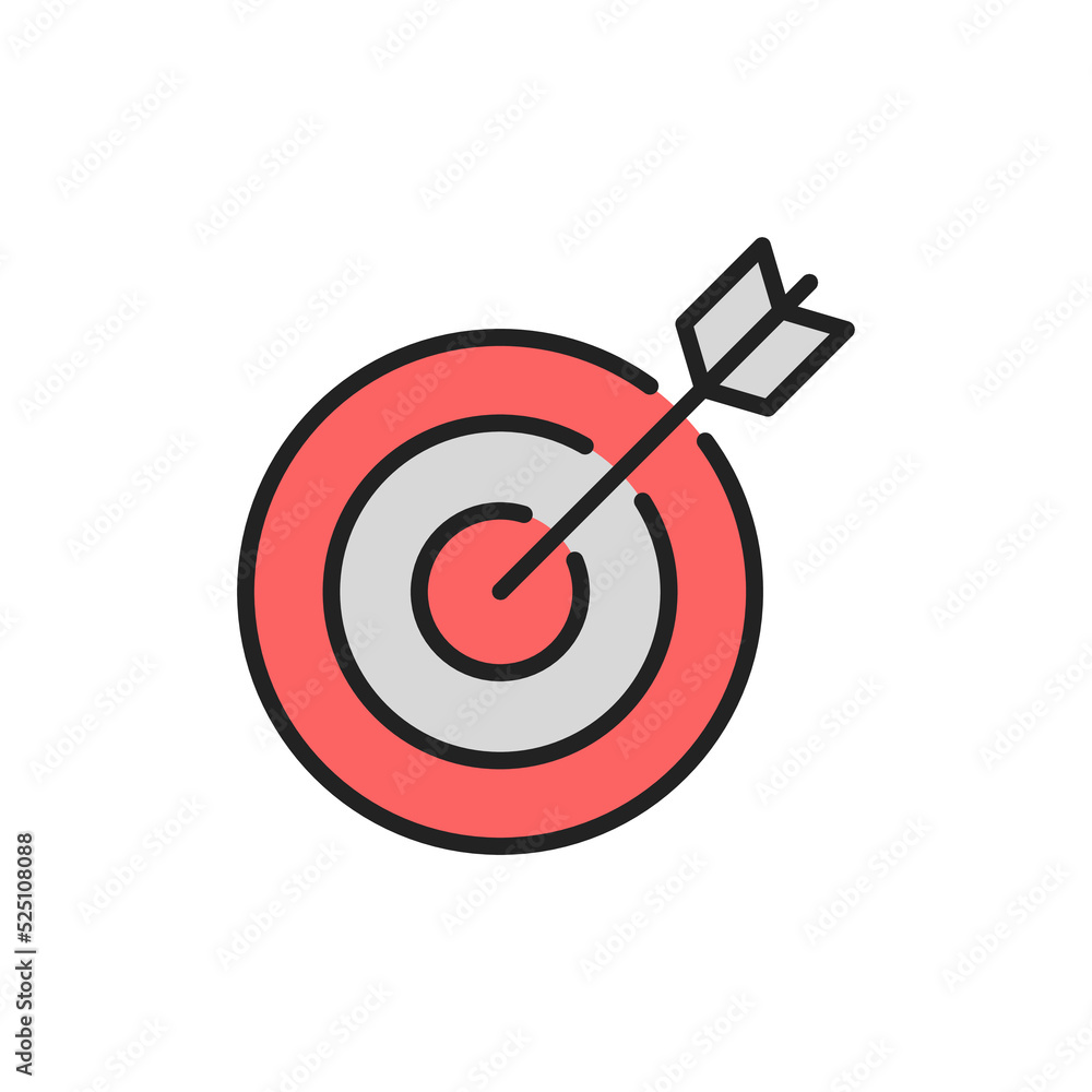 Target and arrow thin line icon. Colourful linear symbol. Vector illustration. Target and arrow thin line icon. Colourful linear symbol. Vector illustration.