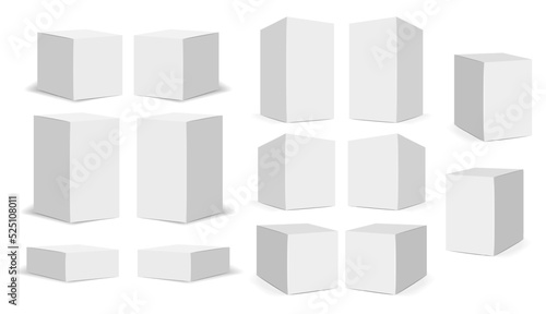 Isolated boxes packaging, realistic isolated white pack set, vector illustration, cosmetics box vector, boxes package collection