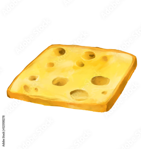 Cheese with holes butter slice watercolor illustration dairy product