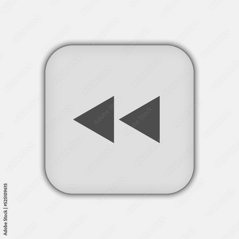 Grey flat symbol rewind button, flat design style Grey flat symbol rewind button, flat design style