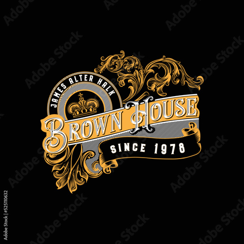 Vintage frame logo. Antique label. Suitable for a tattoo studio, barber shop, house, brewing, salon, shop, signage