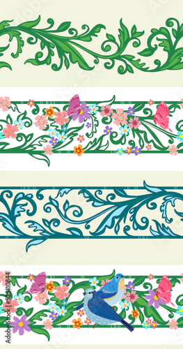 collection of vintage floral seamless borders. baroque pattern w