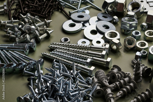 Konstfotografi Set of bolts nuts nails metal fasteners