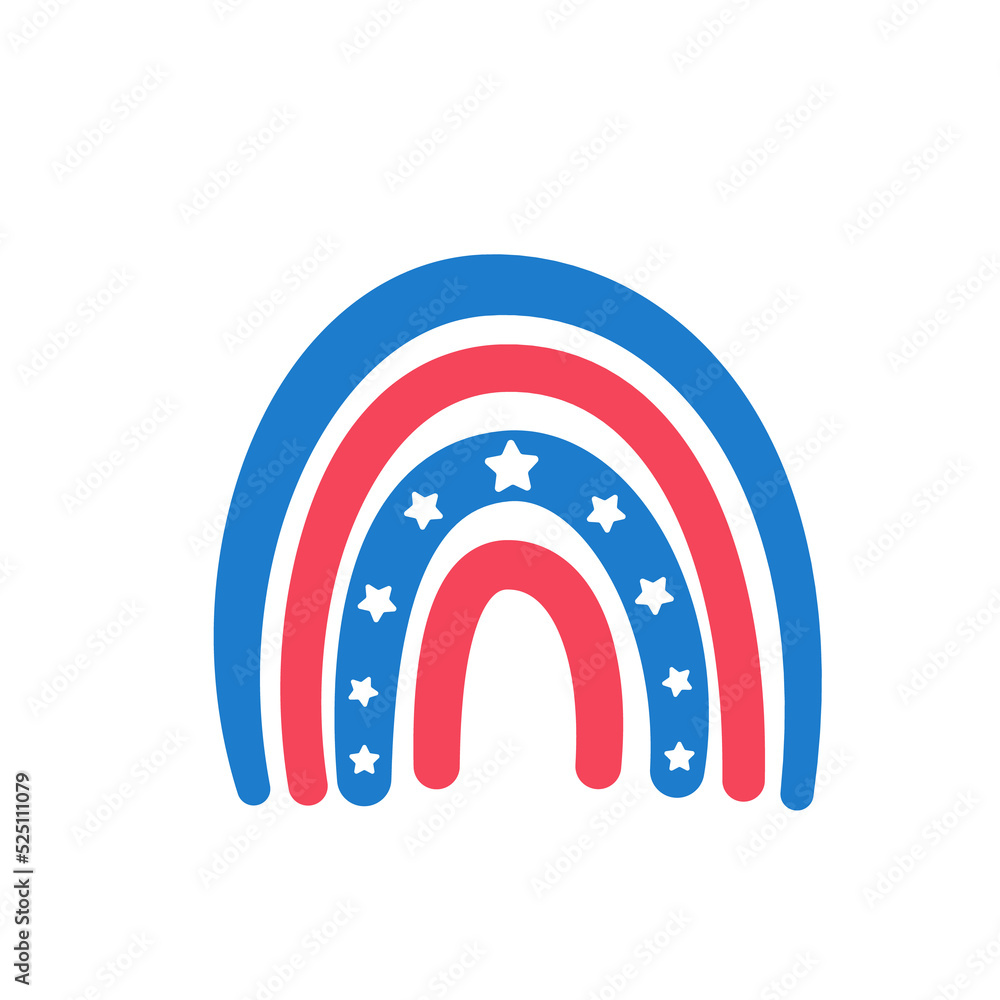 Fototapeta premium The American flag rainbow decorated with many stars. Isolated on white background.