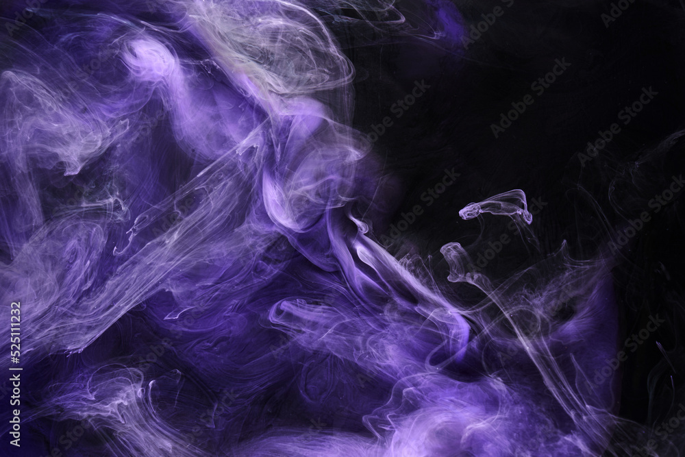 Fototapeta premium Purple lilac multicolored smoke abstract background, acrylic paint underwater explosion