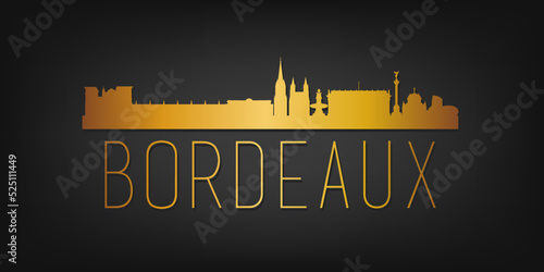 Bordeaux, France Gold Skyline City Silhouette Vector. Golden Design Luxury Style Icon Symbols. Travel and Tourism Famous Buildings.
