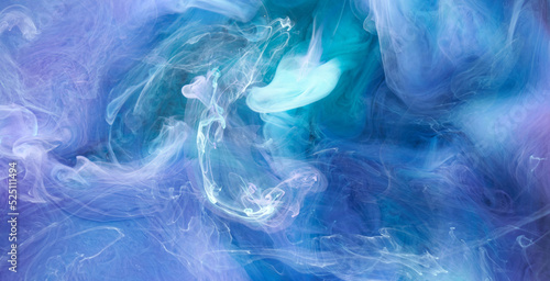Blue multicolored smoke abstract background, acrylic paint underwater explosion