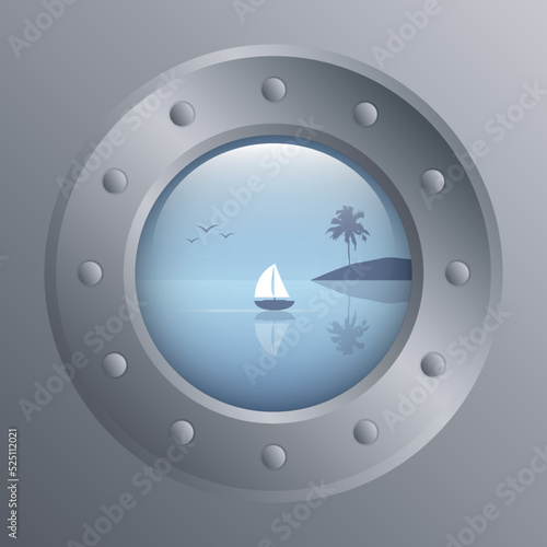 porthole with tropical seascape view marine summer holiday design