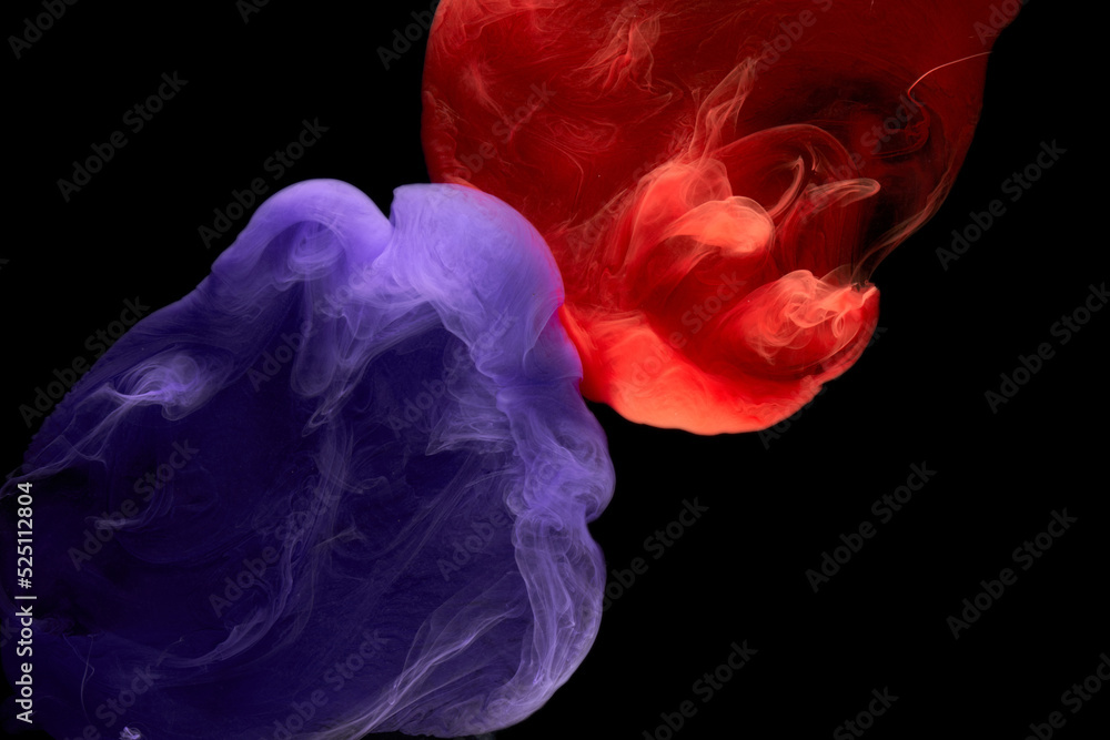 Blue red colorful smoke abstract background, acrylic paint underwater explosion Blue red colorful smoke abstract background, acrylic paint underwater explosion