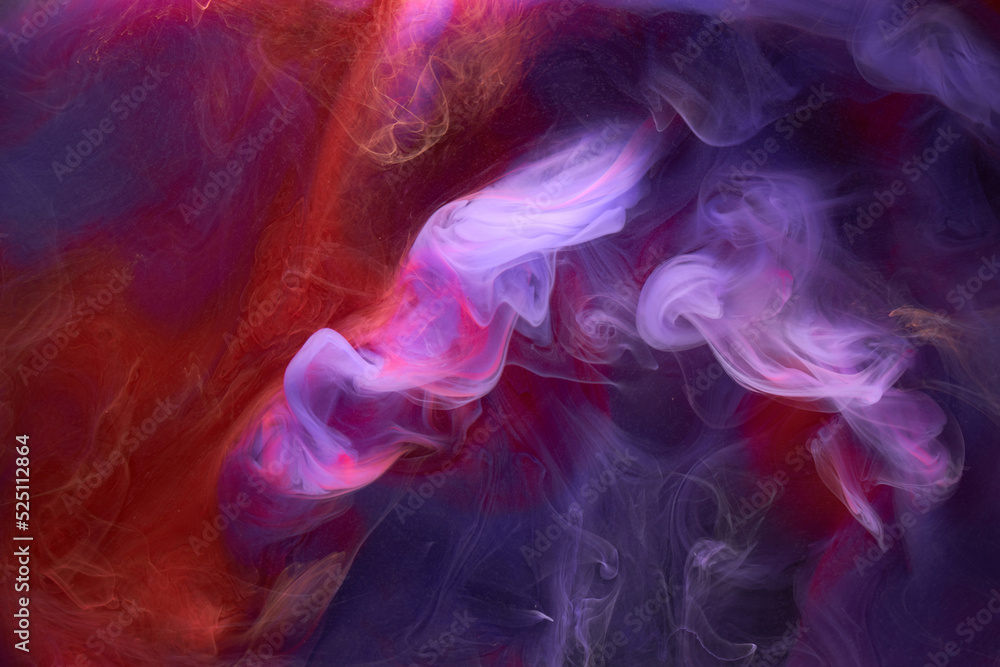 Blue red colorful smoke abstract background, acrylic paint underwater explosion