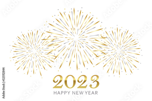 happy new year greeting card 2023 with gold and silver firework