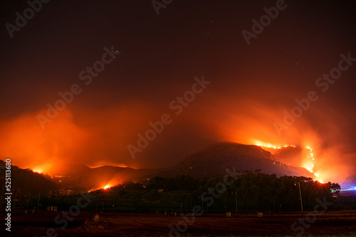 panorámica incendio forestal nocturno photo