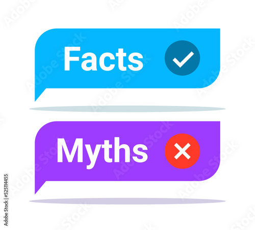 Myths vs fact check icon. Fake or true bubble concept rumor news vector logo background