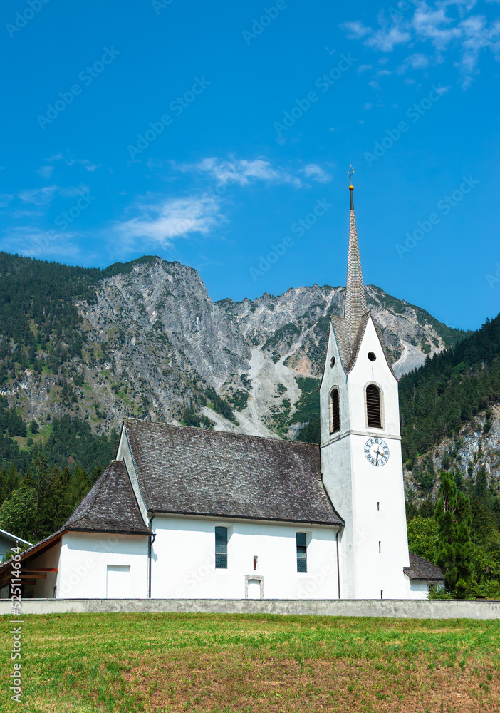 Sankt Anton im Montafon, Austria - July 25, 2022: A church of Holy Antony in Montafon, Vorarlberg, Austria