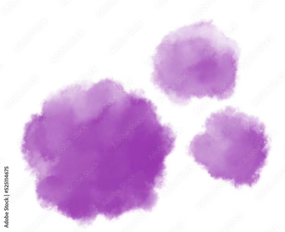 Colorful purple watercolor blobs drops brush hand painting illustration