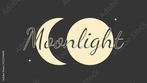 Moonlight text Calligraphy style. Moon vextor illustration for for web, site, advertising, banner, poster, flyer, brochure, board, card, paper. Moonlight lettering