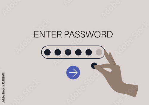 Enter password, a hand filling a login information