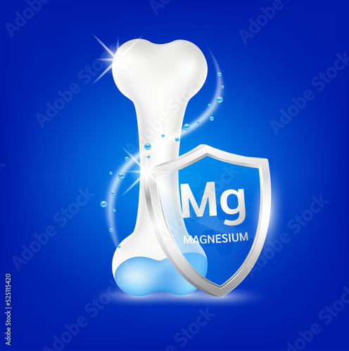 Shield aluminum magnesium transparent and bone human healthy. Foods vitamins minerals logo products template design. Medical food supplement concepts. 3D Realistic Vector EPS10.