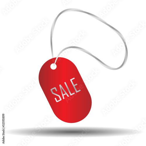 Empty oval or dogs badge hanging on paper chain. Vector ellipse sale object isolated on white background. 