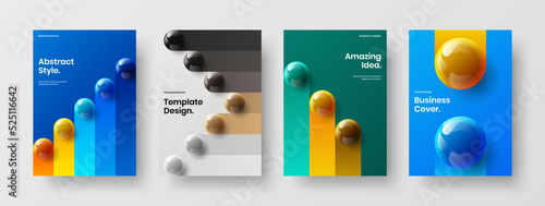 Creative catalog cover vector design illustration collection. Geometric 3D spheres handbill template composition.
