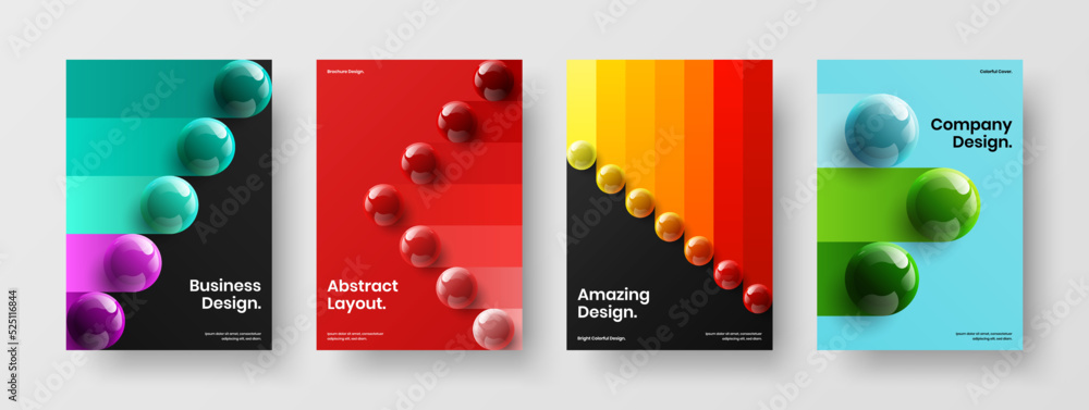 Colorful cover A4 vector design illustration composition. Creative 3D spheres flyer layout bundle.