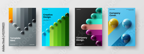 Unique 3D spheres booklet illustration composition. Geometric poster design vector concept collection.