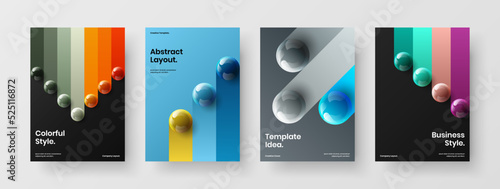 Clean realistic balls brochure concept composition. Original magazine cover A4 design vector illustration collection.