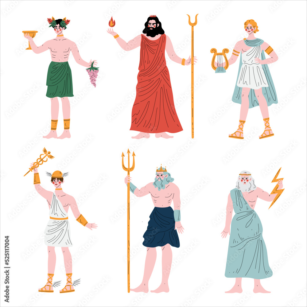 Hades, Dionysus, Apollo, Hermes, Poseidon, Zeus Olympian Greek Gods ...