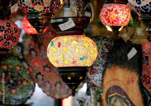 Colorful Mosaic Lamps for sale at The Market in Rhodes,Greece