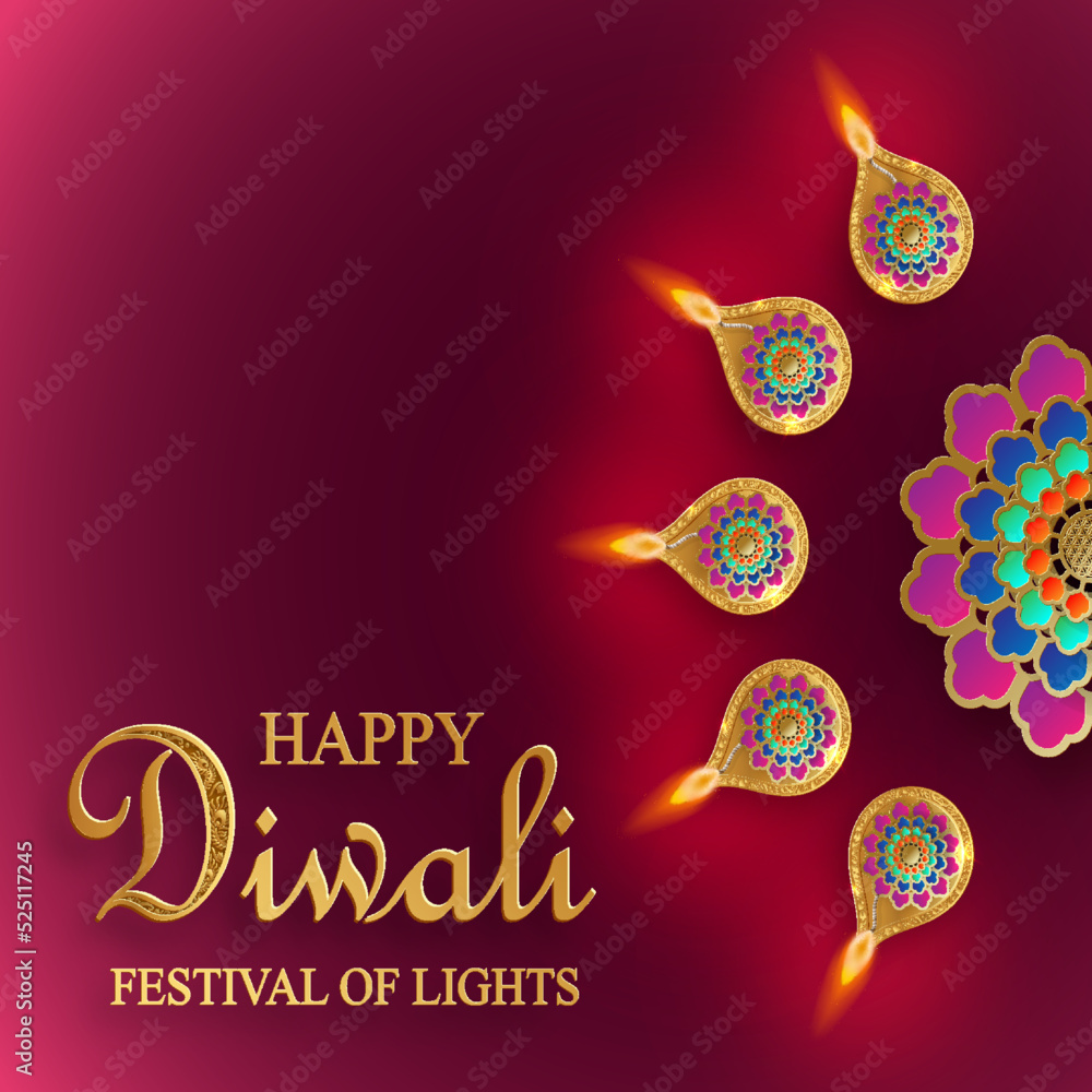 Naklejka premium Happy Diwali vector illustration. Festive Diwali and Deepawali card. The Indian festival of lights