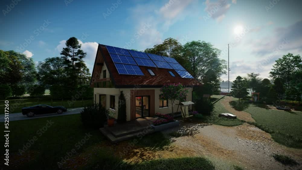 Green house with solar panels against beautiful timelapse sunrise, tilt 4K Green house with solar panels against beautiful timelapse sunrise, tilt 4K