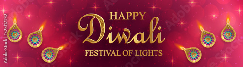 Happy Diwali vector illustration. Festive Diwali and Deepawali card. The Indian festival of lights