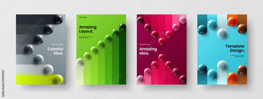 Trendy corporate identity design vector template collection. Original realistic balls journal cover concept bundle.