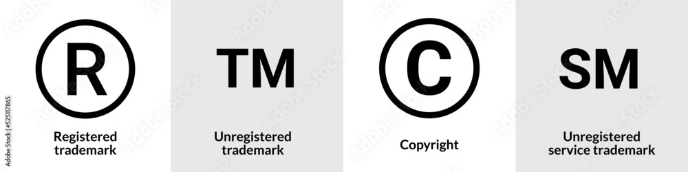 Trademark copyright symbol logo. Trade mark sign circle intellectual legal property register icon Trademark copyright symbol logo. Trade mark sign circle intellectual legal property register icon