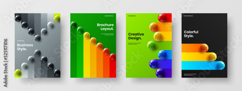 Fresh 3D balls company identity layout set. Unique banner A4 design vector illustration collection.