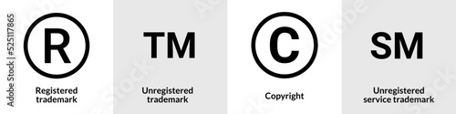 Trademark copyright symbol logo. Trade mark sign circle intellectual legal property register icon