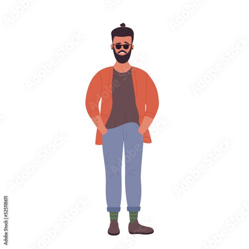 Confident hipster with hands in pockets. Standing model pose vector illustration © Flash Vector